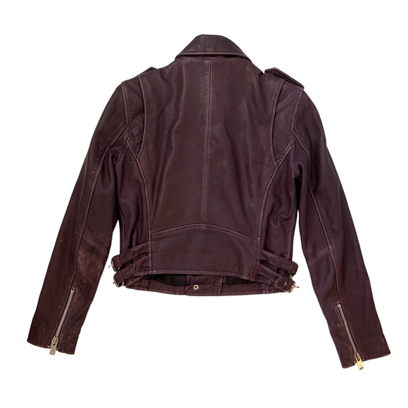 Amaryllis Distressed Leather Moto Jacket - Purple - Size XS - Picture 6 of 8